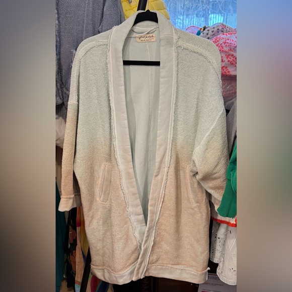 NWOT Free People Lola Sweatshirt Cardi - spa combo mint tan - XS - Picture 6 of 8